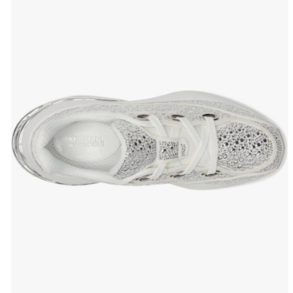 MICHAEL Michael Kors Toni Embellished Linen Blend Trainer -Optical White -Size 7 - Picture 5 of 9
